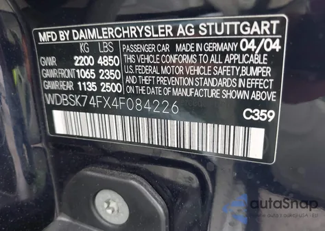 2004 Mercedes-Benz Sl 55 Amg z USA, uszkodzony, nr VIN WDBSK74FX4F084226